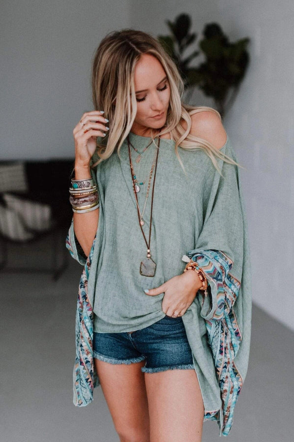 Embroidered Sleeve Poncho
