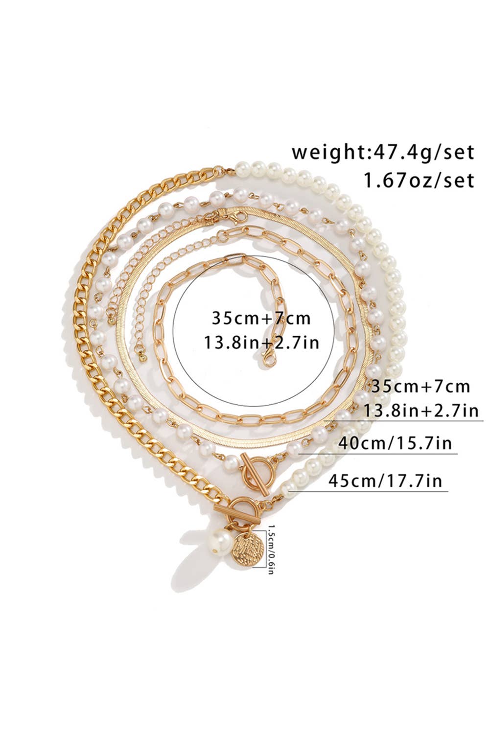Aapparella - Gold Pearl Decor Plated Adjustable Chain Layered Necklace