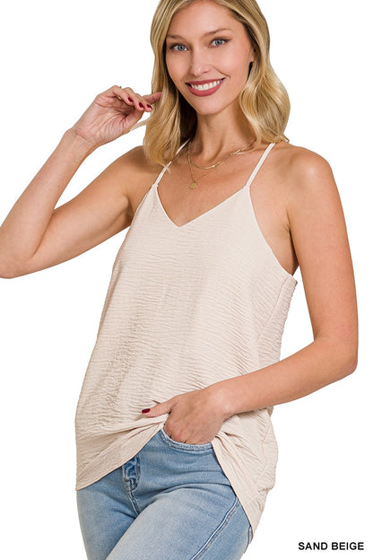 Woven Airflow Adjustable Strap V-neck Cami Top