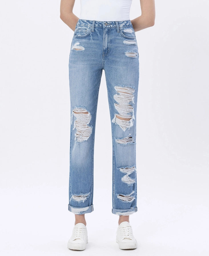 Flying Monkey Super High Rise Distressed Cuffed Mom Jeans
