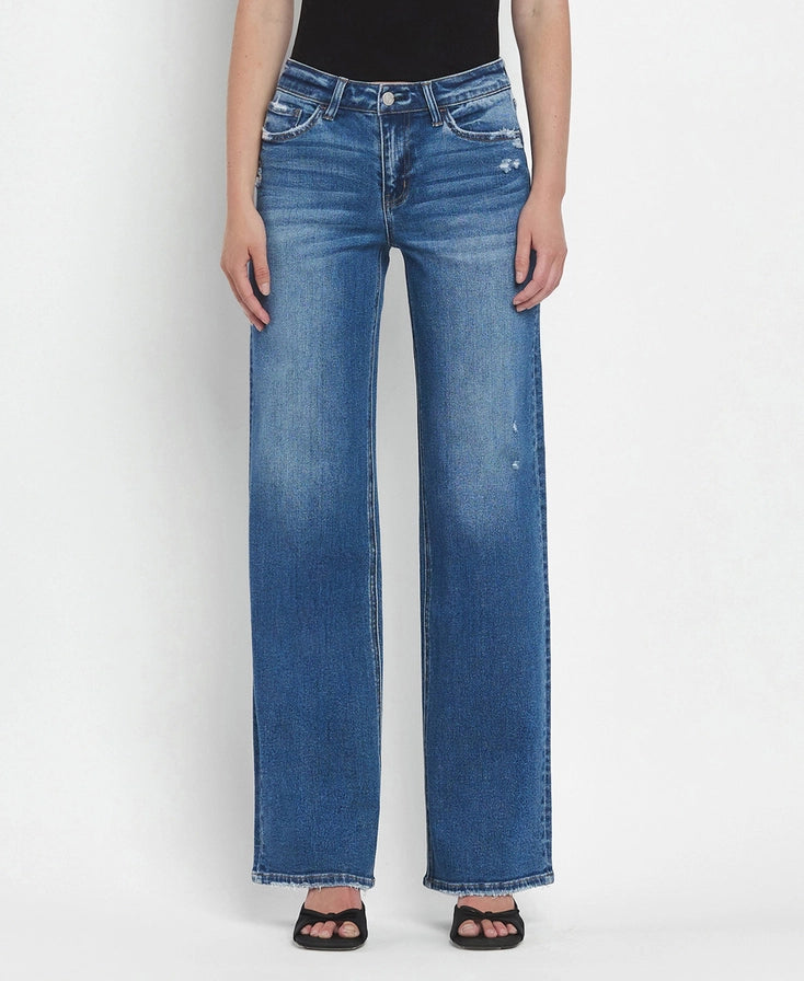 VERVET by Flying Monkey- Mid Rise Full Length Wide Leg Jeans