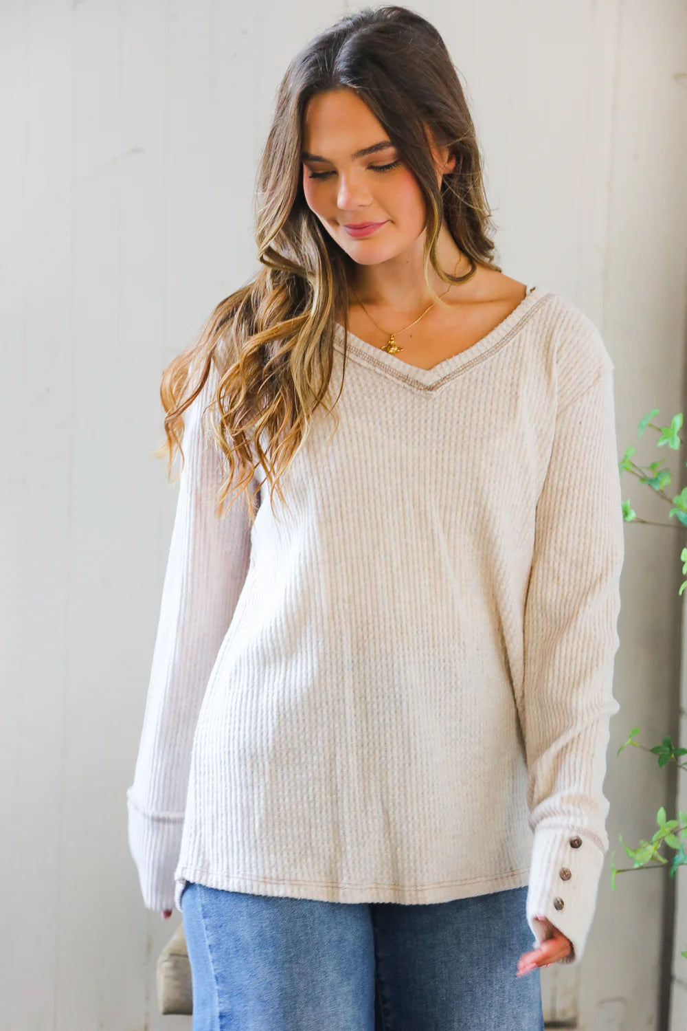 Taupe Thermal with Button Detail