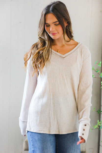 Taupe Thermal with Button Detail