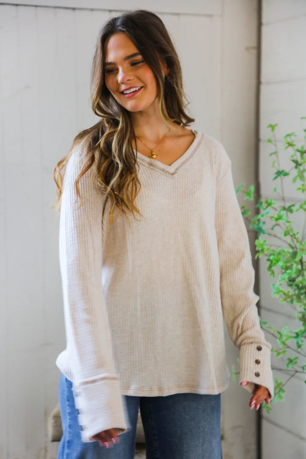 Taupe Thermal with Button Detail
