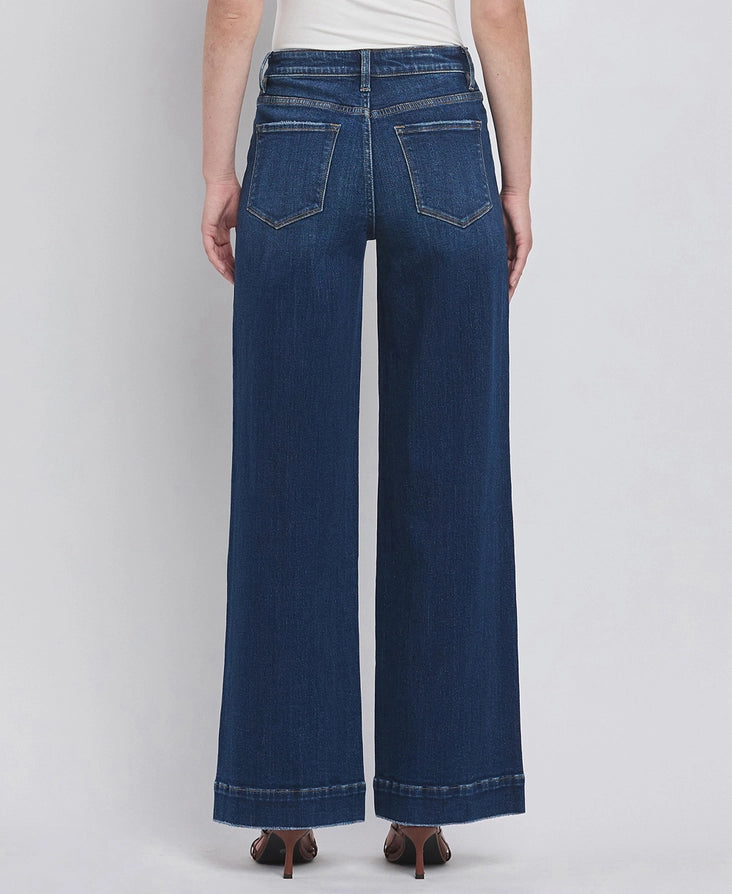 Flying Monkey High Rise Patch Pocket Trouser Hem Wide Jeans