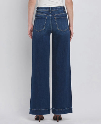 Flying Monkey High Rise Patch Pocket Trouser Hem Wide Jeans