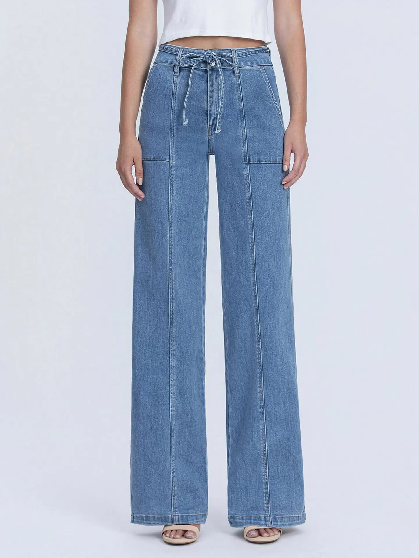 Vervet Super High Rise Tie Waistband Wide Leg Jeans
