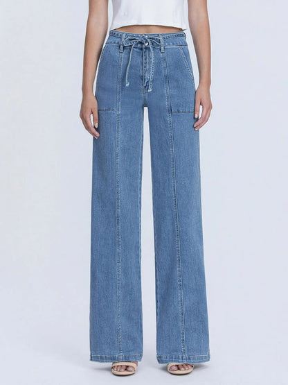 Vervet Super High Rise Tie Waistband Wide Leg Jeans