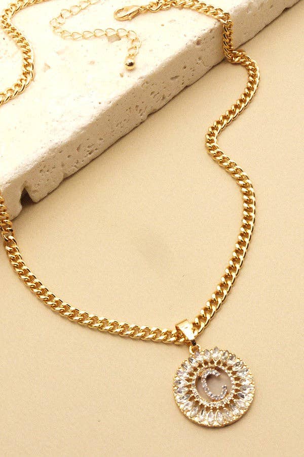 Rhinestone Initial Chunky Chain Necklace