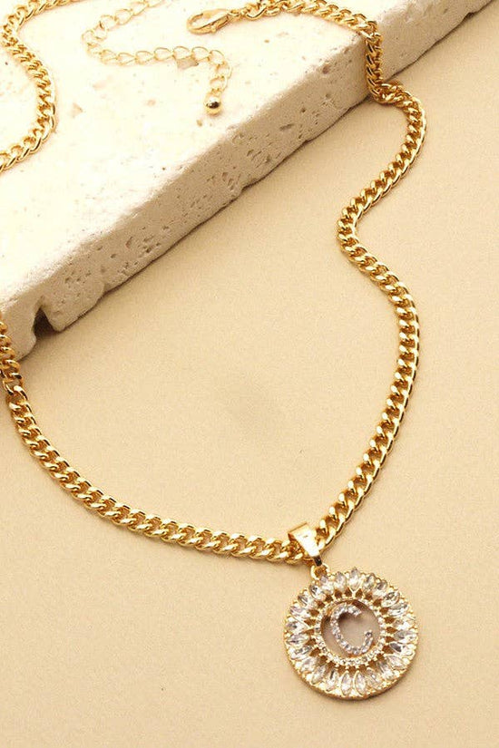 Rhinestone Initial Chunky Chain Necklace