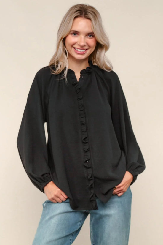 Black Ruffled Button Down