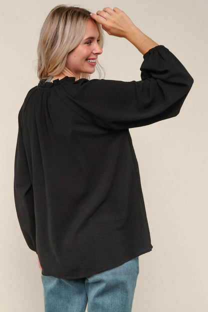 Black Ruffled Button Down