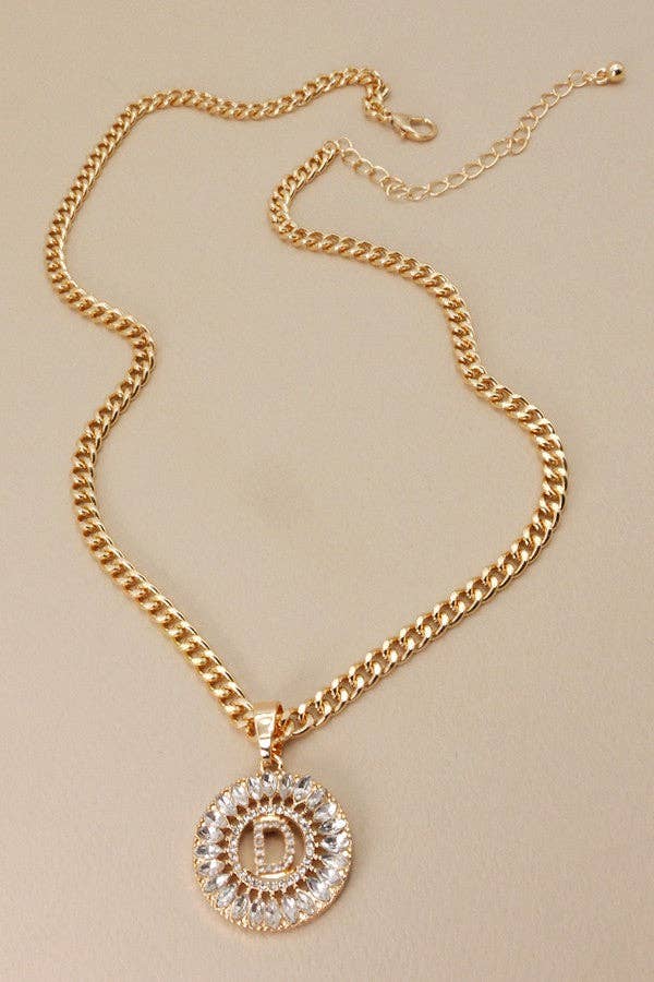 Rhinestone Initial Chunky Chain Necklace