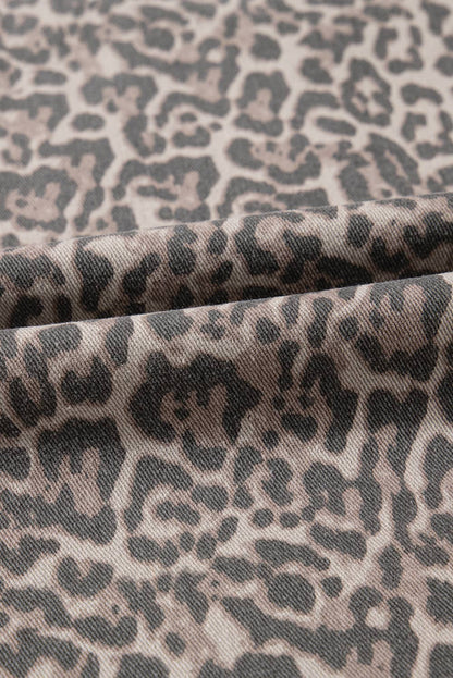 Leopard Frayed Edge Wide Leg High Waist Jeans