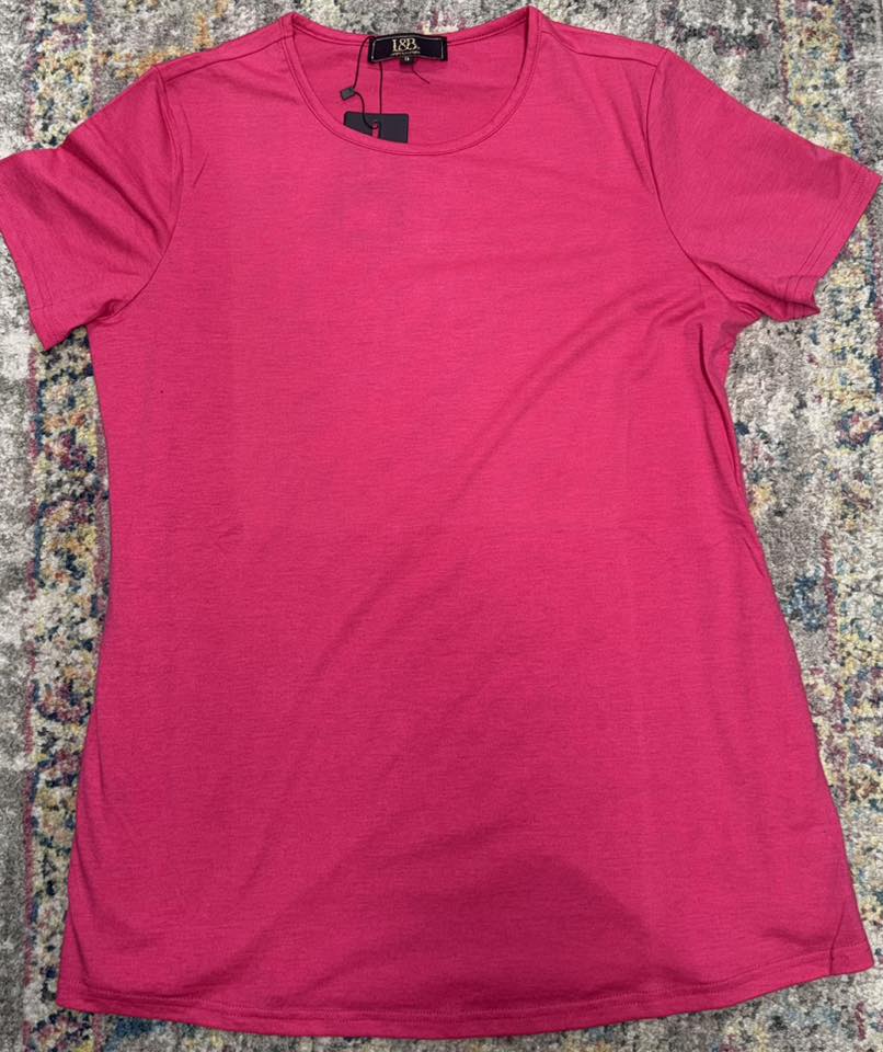 Neon Pink Crewneck Top W Straight Hem & Side Seam Pockets