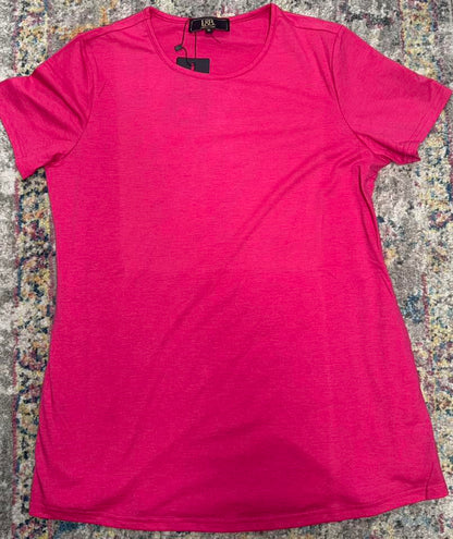 Neon Pink Crewneck Top W Straight Hem & Side Seam Pockets