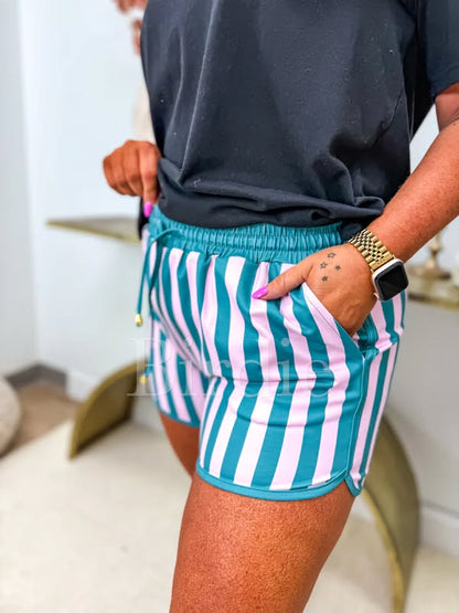Active Pink&Green Stripe Shorts