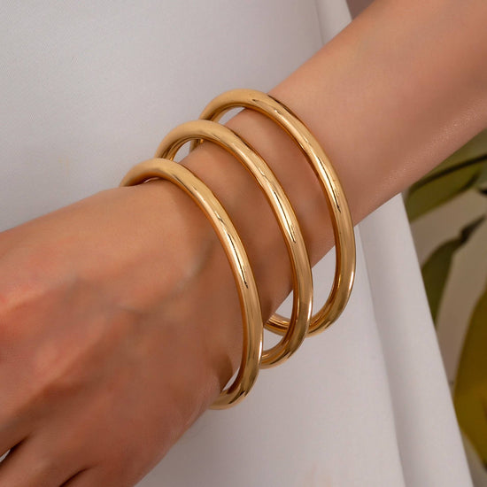 Chunky Triple Tube Bangle Set - Gold or Silver