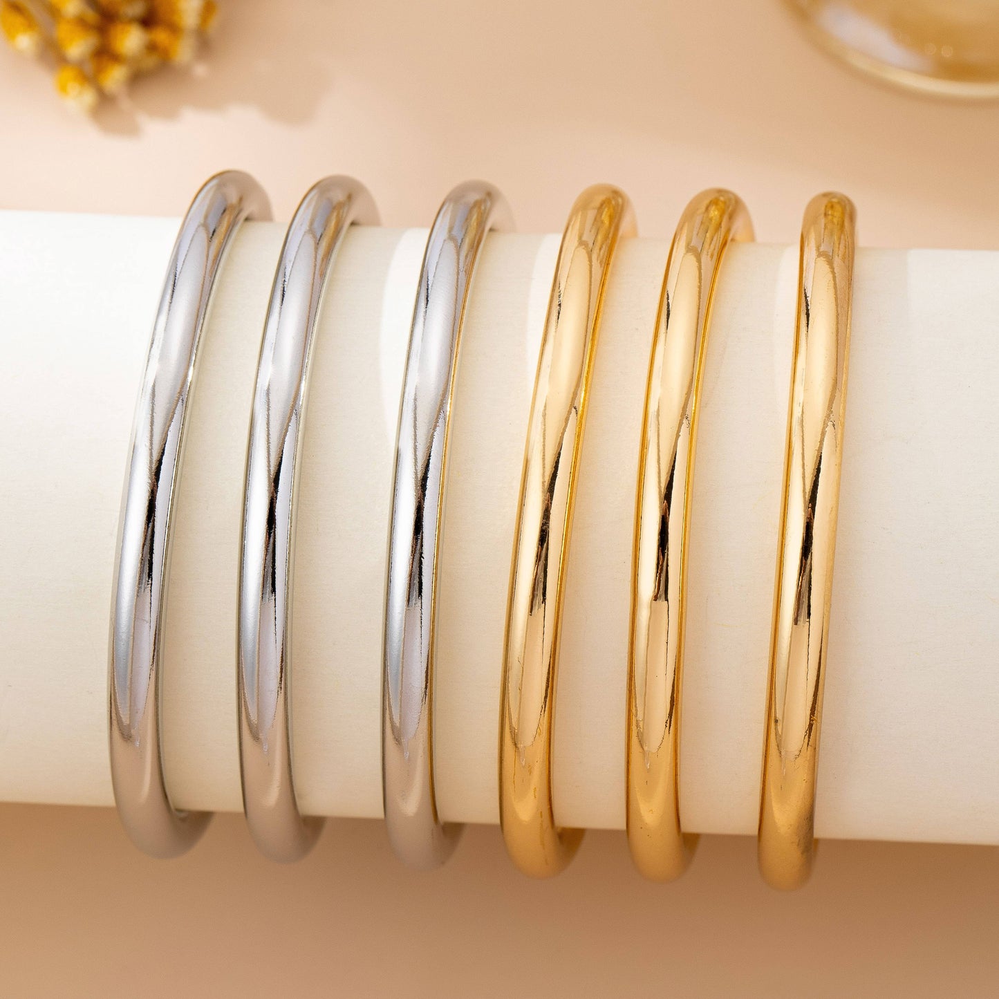 Chunky Triple Tube Bangle Set - Gold or Silver