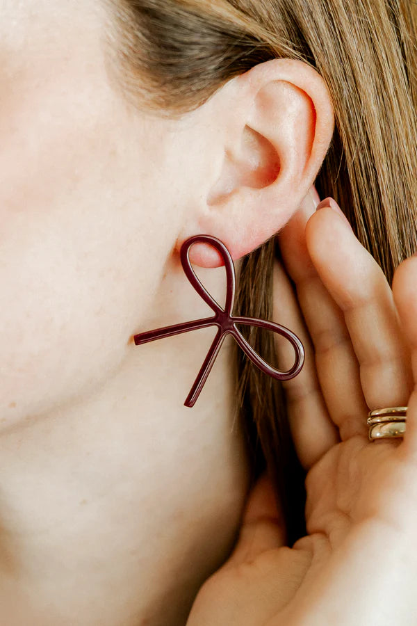 Large Maroon Bow Earrings
