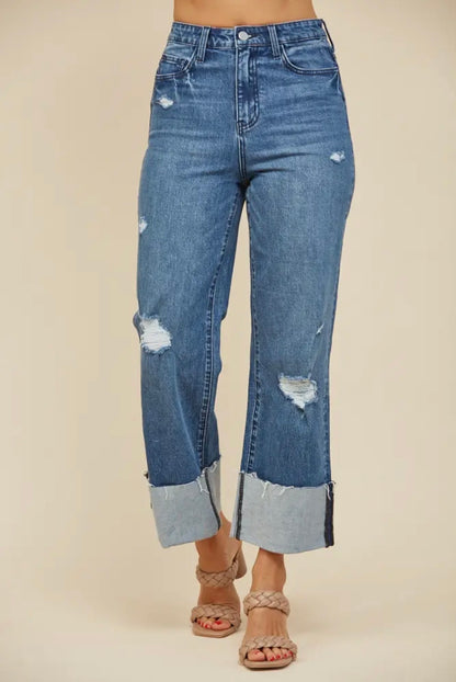 Straight Leg Boyfriend Fit Cuffed Jeans