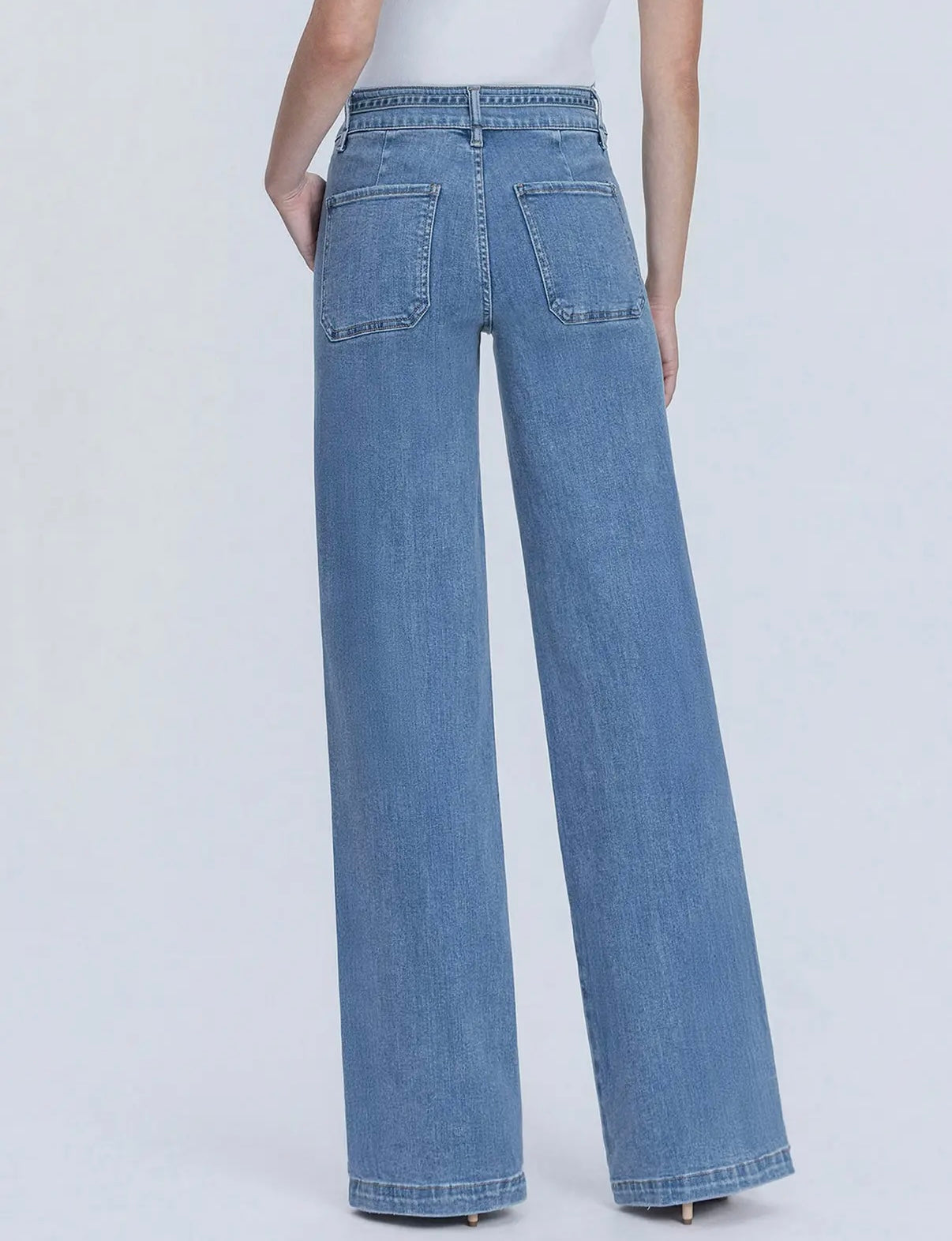 Vervet Super High Rise Tie Waistband Wide Leg Jeans