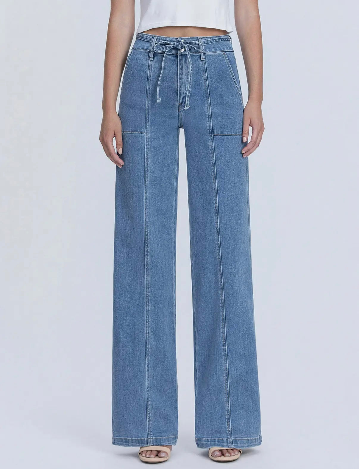 Vervet Super High Rise Tie Waistband Wide Leg Jeans