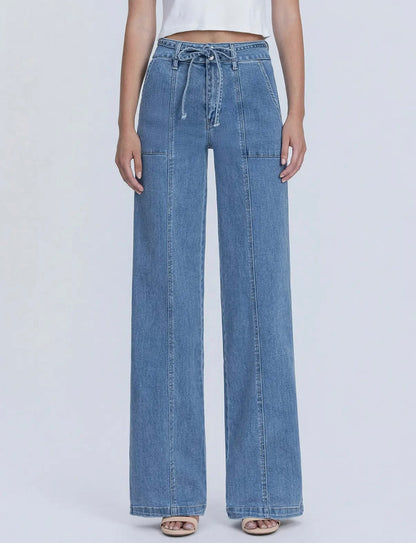 Vervet Super High Rise Tie Waistband Wide Leg Jeans