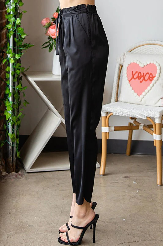 Black Silky Smooth Tie Waist Pants