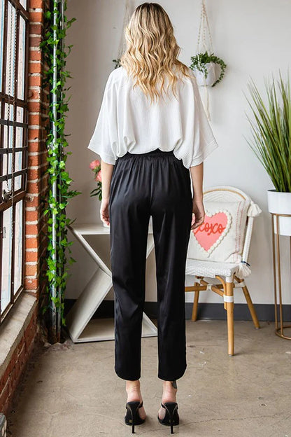 Black Silky Smooth Tie Waist Pants