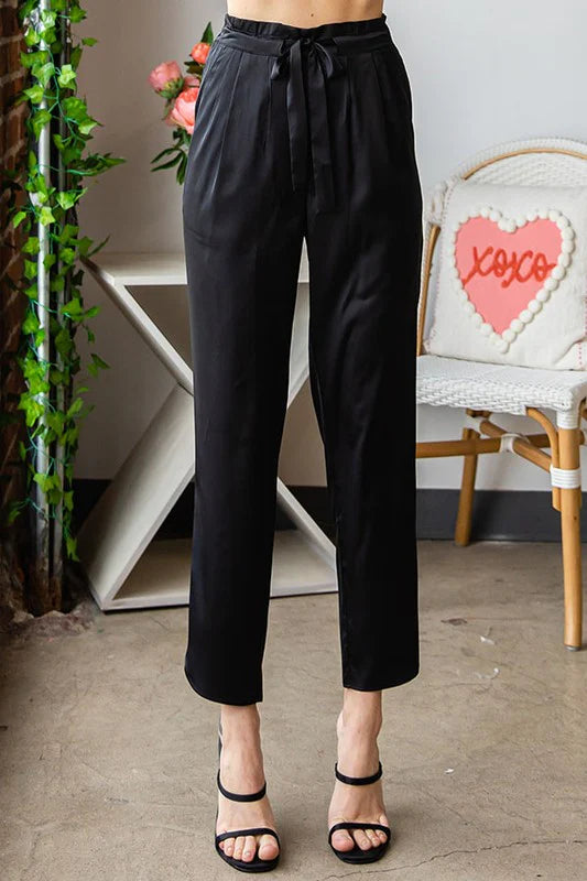 Black Silky Smooth Tie Waist Pants