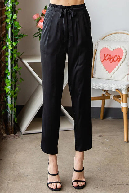 Black Silky Smooth Tie Waist Pants