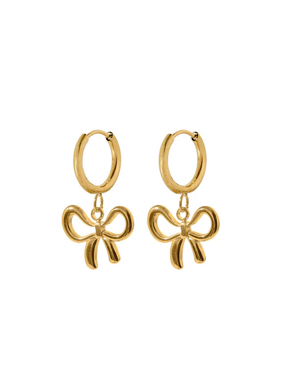 Bow Charm Gold Huggies
