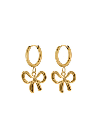 Bow Charm Gold Huggies