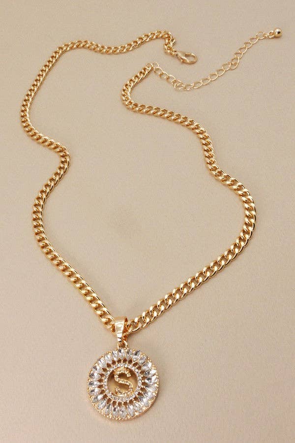Rhinestone Initial Chunky Chain Necklace