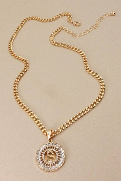 Rhinestone Initial Chunky Chain Necklace