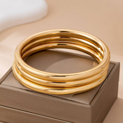 Chunky Triple Tube Bangle Set - Gold or Silver