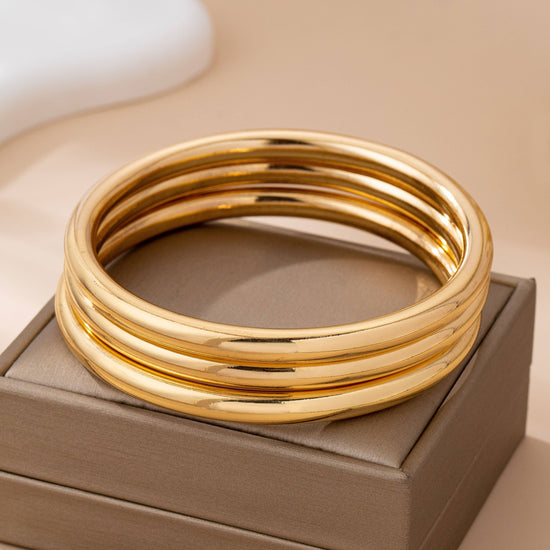 Chunky Triple Tube Bangle Set - Gold or Silver