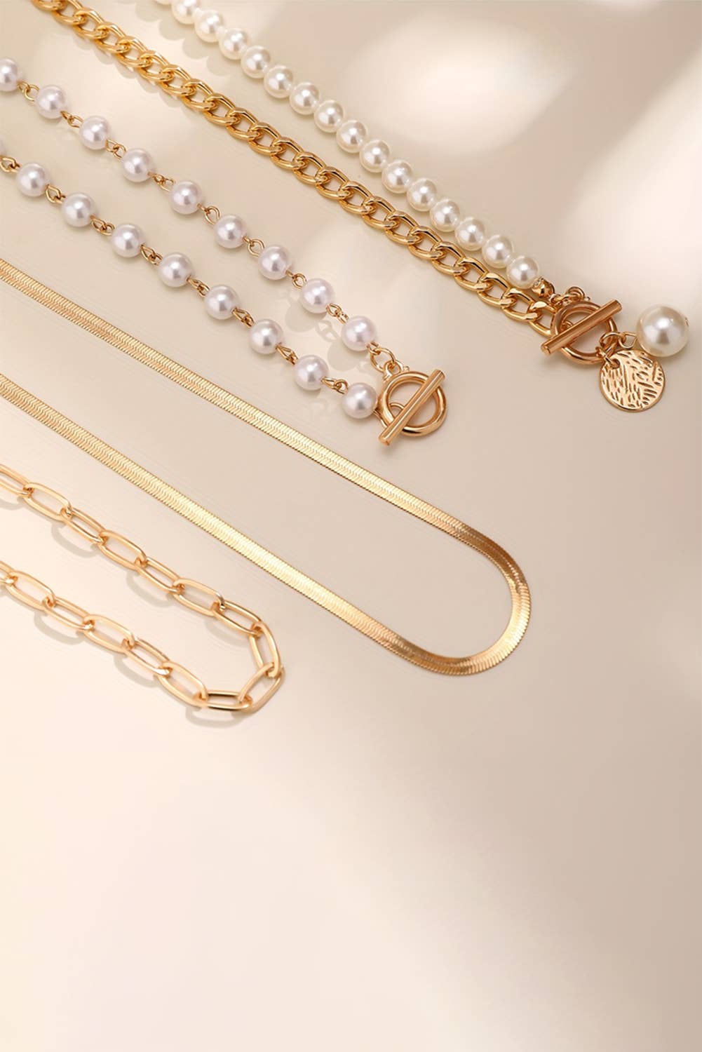 Aapparella - Gold Pearl Decor Plated Adjustable Chain Layered Necklace